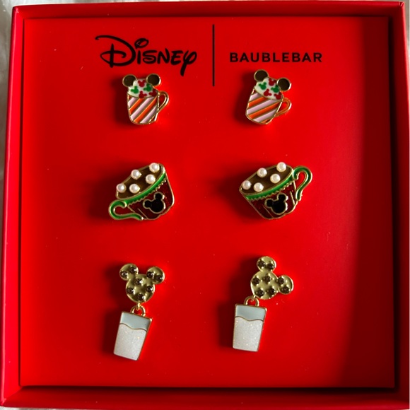 BaubleBar Jewelry - New Disney Baublebar Christmas Winter Holiday Earrings Set Mickey Hot Cocoa Mug